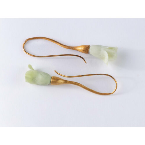 Серьги Братья Глазуновы слышимость перемен, серебро, 925 проба, золочение, фарфор, размер 70 мм, длина 7 см, золотой, горчичный