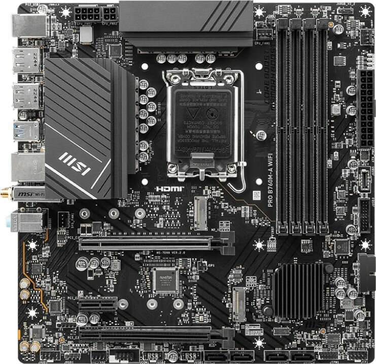 Материнская плата MSI PRO B760M-A, форм-фактор Micro-ATX, сокет LGA1700 — фото 1