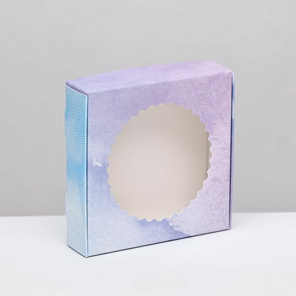 Коробка сборная с окном, "Небесный", 11.5 x 11.5 x 3 см
