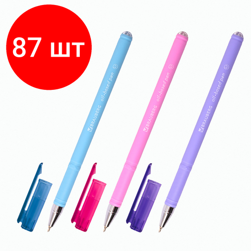 Комплект 87 шт, Ручка шариковая масляная BRAUBERG FRUITY Pastel, синяя, soft-touch, узел 0.7 мм, линия письма 0.35 мм, 142958, OBP322 шариковая ручка pastel