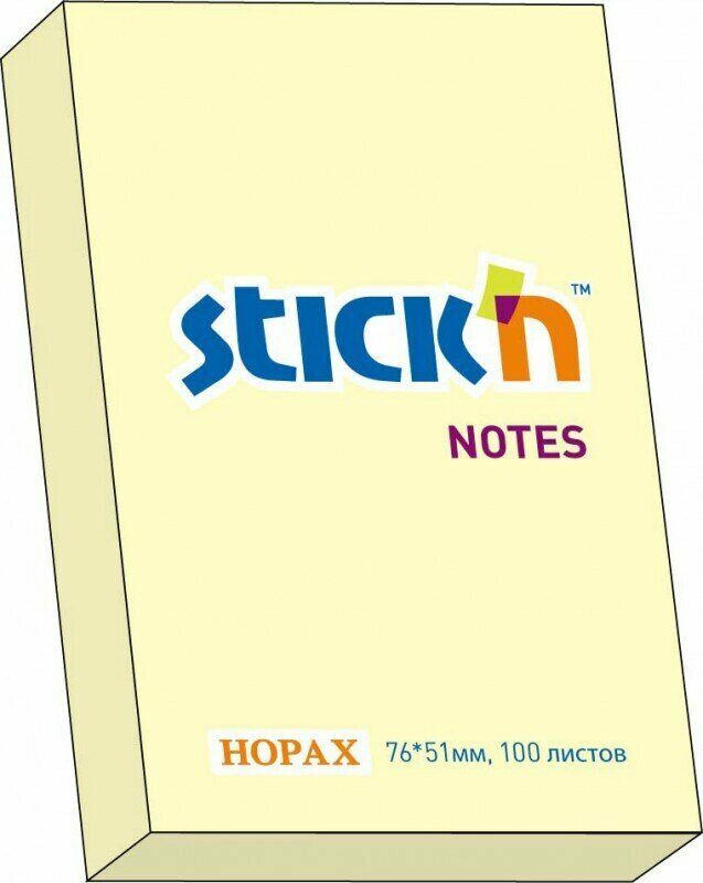 Самоклеящийся блок 76х51мм, 100л, желтый, STICK`N, HOPAX (в упаковке 3 блока)