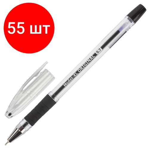 Комплект 55 шт, Ручка шариковая масляная с грипом BRAUBERG Model-XL ORIGINAL, черная, узел 0.7 мм, линия письма 0.35 мм, 143243