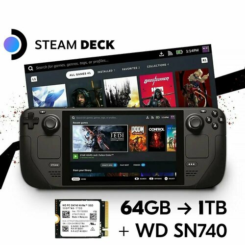 Портативная игровая консоль Valve Steam Deck 64GB SSD-диск Western Digital SN740 NVME M2 2230 1TB комплект 57990₽