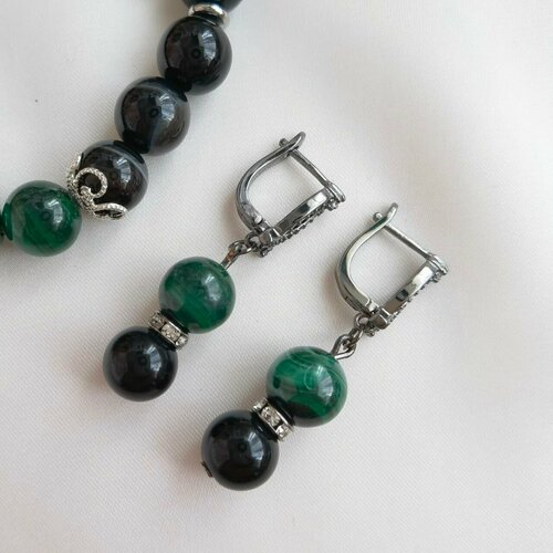 Серьги Камни Елены, малахит, агат, размер 40 мм