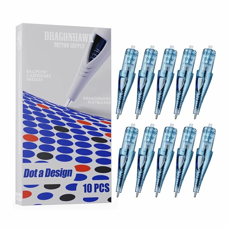 Картриджи для практики тату на бумаге DragonHawk Ballpoint for Dotwork Drawing Blue 5шт