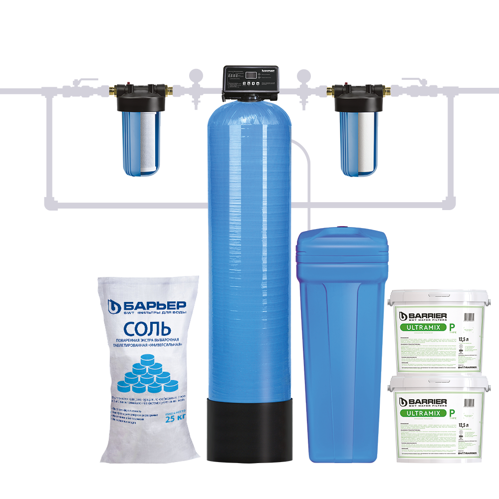 фото Комплект коттеджной системы Barrier Ace Ultramix Р 1,2 (обезжелезивание и умягчение воды) соль в комплекте Ultramix P