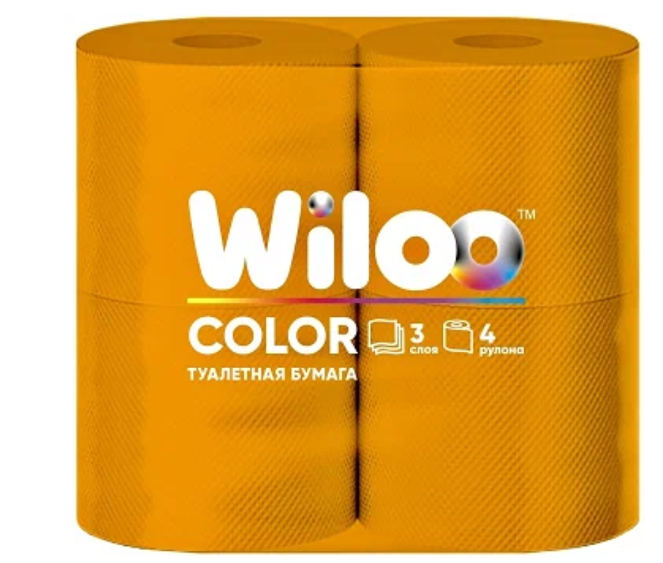 Туалетная бумага Wiloo 3 слоя 4 рулона оранжевая