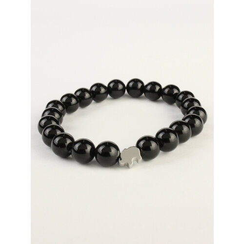 фото Жесткий браслет pechinoga design браслет из натурального камня (слоник), металл, кварц розовый, размер 16 см, размер s, черный