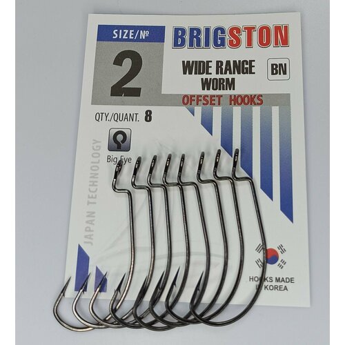 фото Крючки офсетные brigston wide range worm №2 / офсетники для силиконовых приманок / большое ушко
