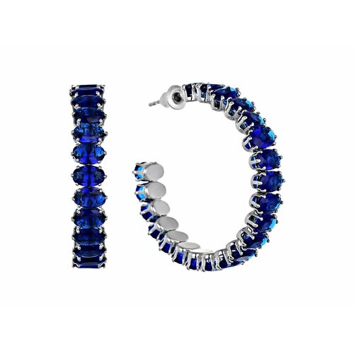 серьги кольца конго со стразами золотистые Серьги конго , фианит, размер/диаметр 35 мм, синий