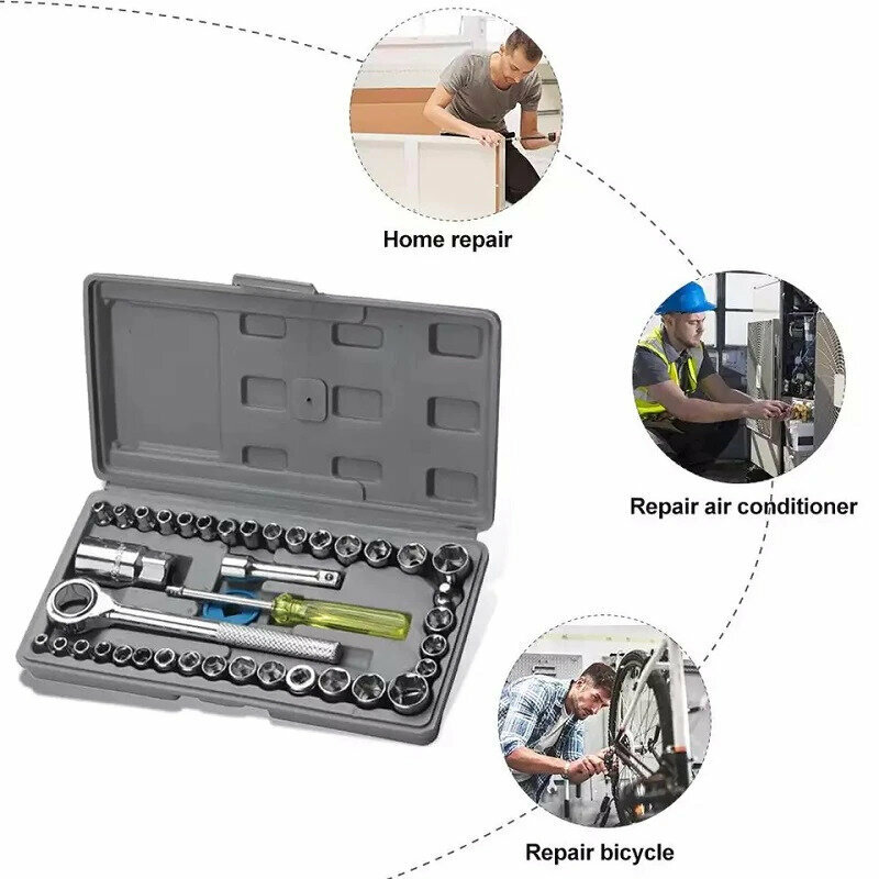 Набор инструментов с трещоткой и съемными головками 40 предметов с кейсам