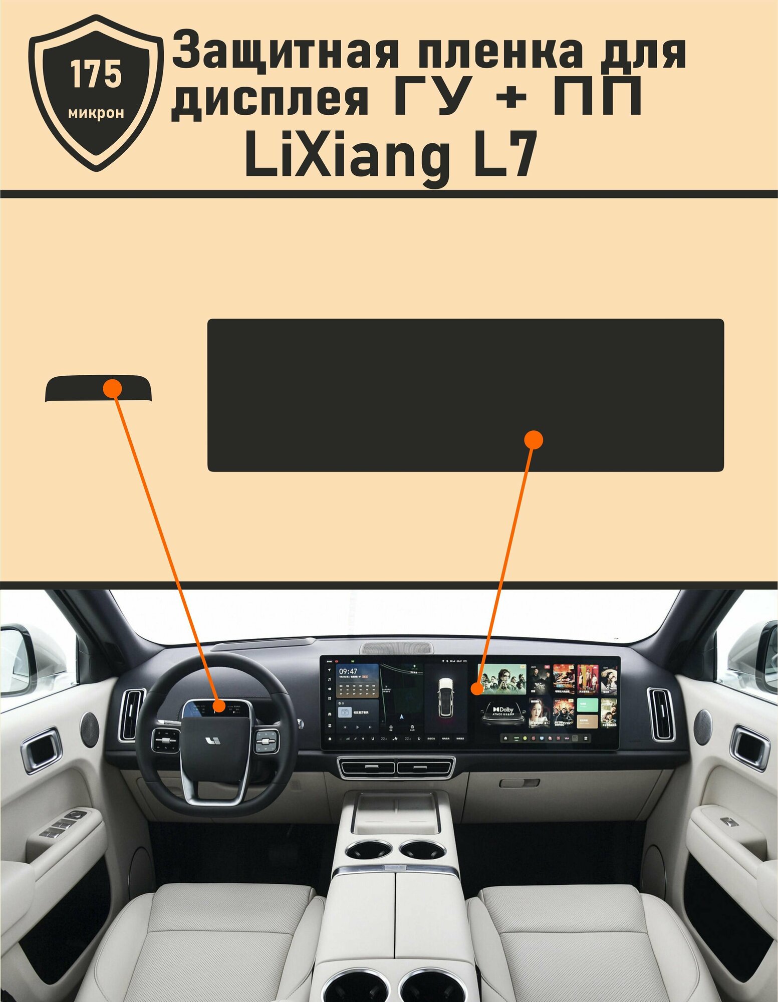 LiXiang L7/ Защитные пленки для дисплея ГУ + ПП