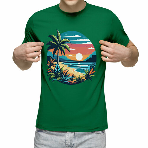 Футболка Us Basic, размер M, зеленый пальмы и сосны море и горы рубина д
