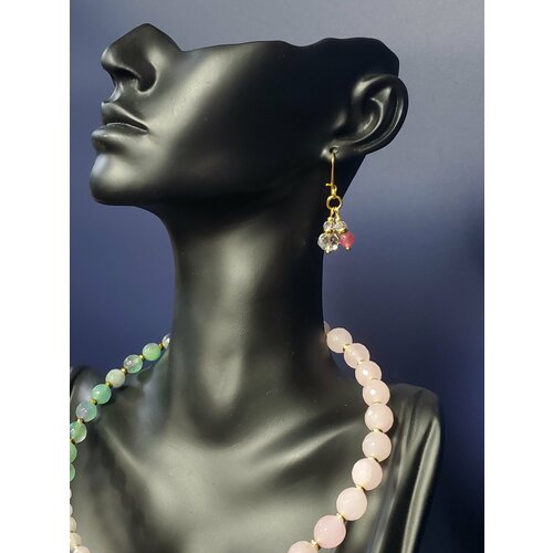 Серьги  с розовым турмалином и хрусталем от L.A.Oliver, турмалин, хрусталь, розовый, бесцветный