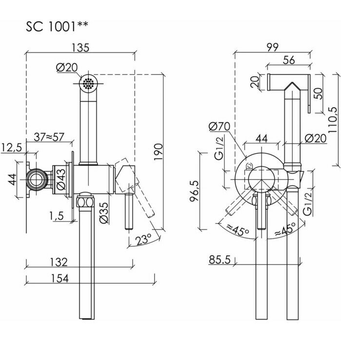 Гигиенический душ Sancos Start со смесителем, черный матовый - фото №3