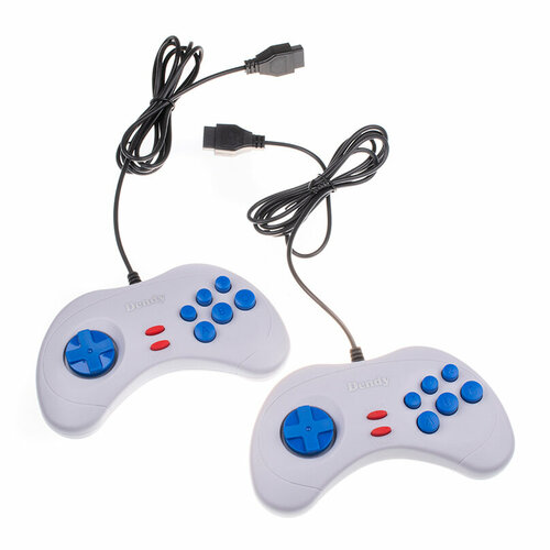 Джойстики 8-bit серые с синими кнопками Dendy Комплект 2 шт для Денди Узкий разъём 9 pin 62300₽