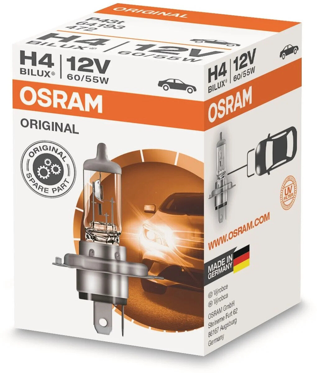 Лампа автомобильная галогенная Osram Original line 64193 H4 60/55W 1шт