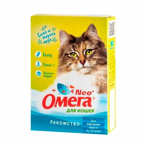 Витаминное лакомство Омега Neo выведение шерсти из желудка для кошек 90т 299₽