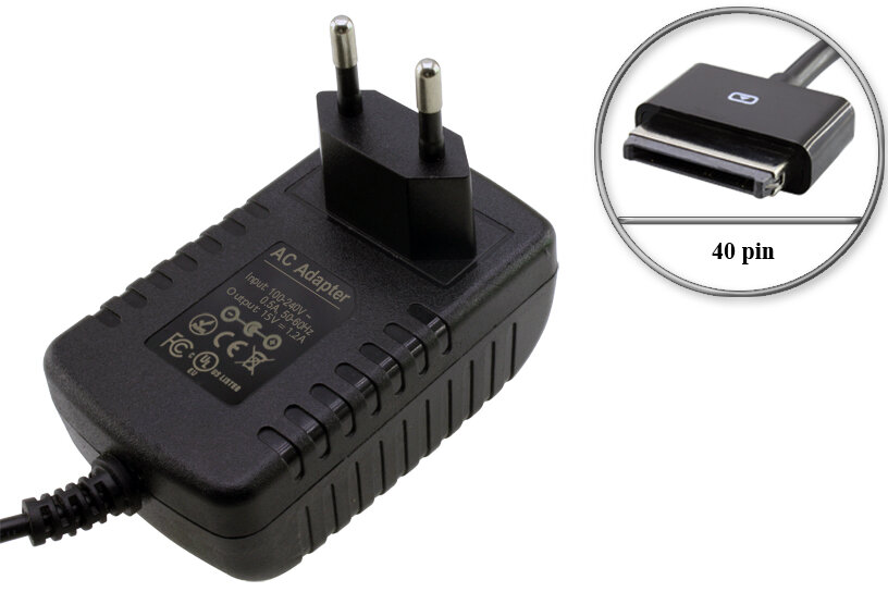 Адаптер (блок) питания 15V, 1.2A (max. 2A), 18W, 40pin (ADP-18BW/A), встроенный кабель, ЗУ для планшета ASUS Eee Pad Transformer; Asus Padfone