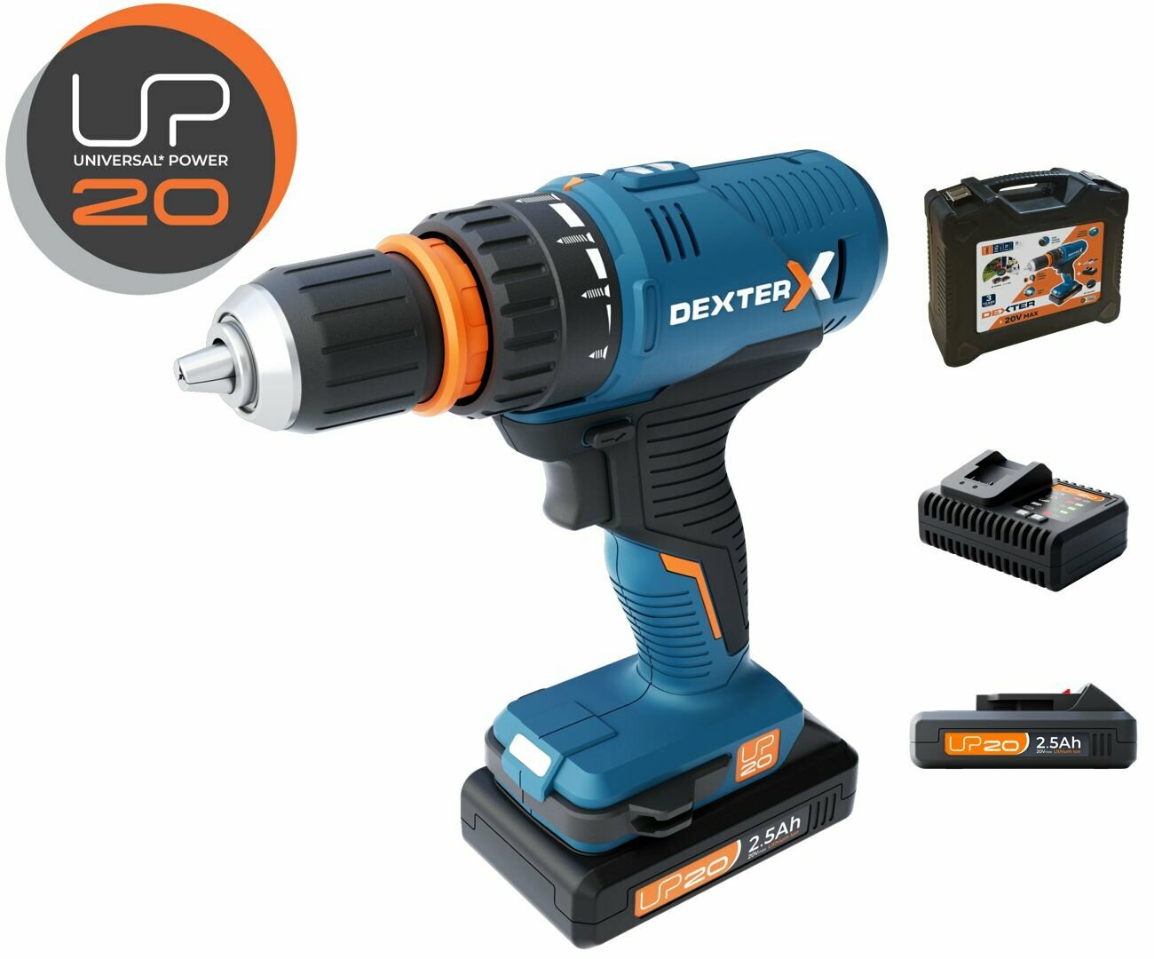 фото Дрель аккумуляторная Dexter 20VSD2-35RCA.1A, 20 В Li-ion 2.5 Ач