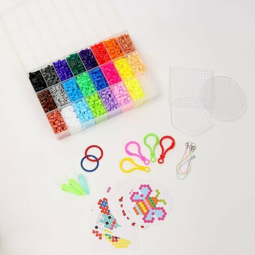 Термомозаика 24 цвета 4300 бусин 2 колечка заколки 3 шт основы 3 шт брелоки 4 шт 1580₽