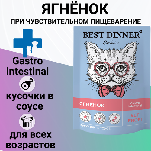 Корм BEST DINNER 85гр для кошек при заболеваниях ЖКТ кусочки в соусе с ягненком GASTRO INTESTINAL корм для кошек зоогурман ягненок кусочки в соусе пауч 85г