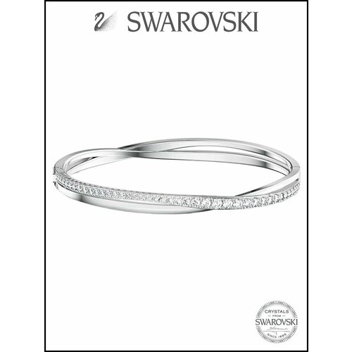 Жесткий браслет SWAROVSKI, кристаллы Swarovski, размер 17 см, размер M, диаметр 5.8 см, серебристый