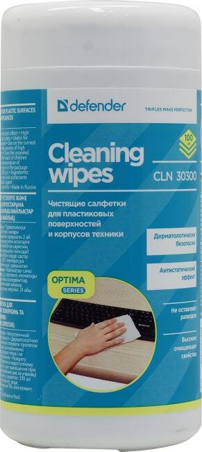 Defender Салфетки для поверхностей Defender CLN 30300 Optima туба влажные салфетки 100 шт. для оргтехники, 170 мм x 110 мм, 1100 мл, белый - фото №8