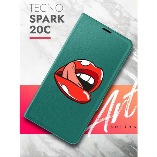 Чехол на Tecno Spark 20C (Техно Спарк 20С) зеленый опал книжка эко-кожа с функцией подставки и магнитами Book Case, Brozo (принт) Губы чехол на tecno spark 20 техно спарк 20 зеленый опал книжка эко кожа с функцией подставки и магнитами book case brozo принт котик в клубнике