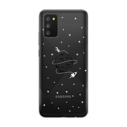 Силиконовый чехол на Samsung Galaxy A02s / Самсунг Галакси A02s Полет вокруг луны, прозрачный жидкий чехол с блестками дама в бабочках на samsung galaxy a02s самсунг галакси a02s