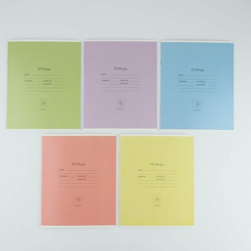 Тетрадь в клетку 18 листов А5, на скрепке «Цветные обложки», обложка мелованный картон, 5 видов микс
