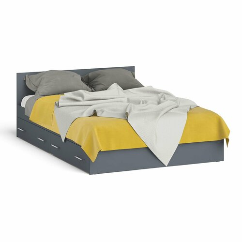 Кровать с ящиками Мори 1400 цвет графит, ШхГхВ 143,5х203,5х70 см, сп. м. 1400х2000 мм, без матраса, основание есть