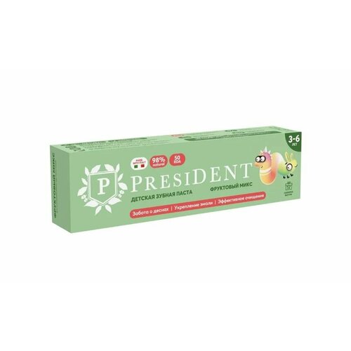 PRESIDENT зубная паста детская Фруктовый микс 3-6, 43г паста зубная детская фруктовый микс от 3 до 6 лет 50rda president президент 43г