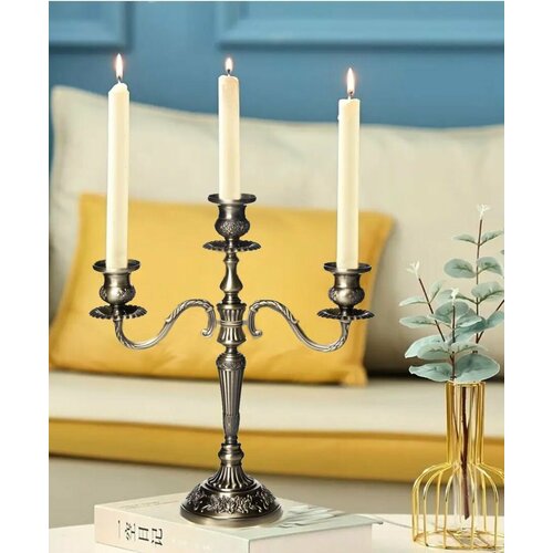 Подсвечник канделябр трехрожковый на 3 высоких свечи (свечи в подарок)