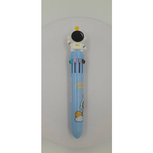 Ручка шариковая 10-цветная с фигуркой Космонавт, автоматическая, синий корпус ручка шариковая 10 цветная с фигуркой котик автоматическая розовый корпус