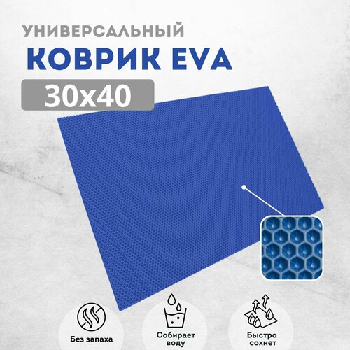 Коврик для сушки посуды ева на кухню 30х40см синий соты