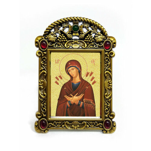 Икона Божией Матери "Семистрельная" в рамке-киоте "VISANTI", размер 9,5х6,7см.