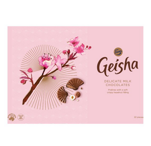 Конфеты Fazer Geisha Нежный молочный шоколад и пралине с мягкой хрустящей начинкой из фундука ,22 штуки, 185 г. Финляндия.