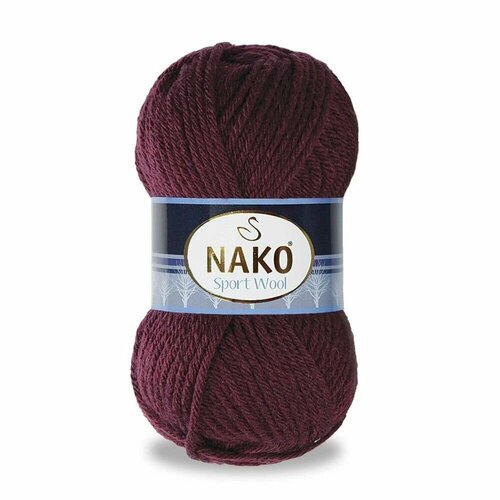 Пряжа Sport wool Nako, бордо - 3718, 25% шерсть, 75% премиум акрил, 5 мотков, 100 г, 120 м.