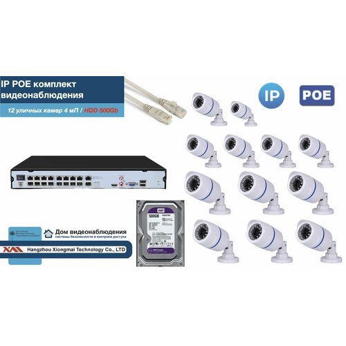 Полный IP POE комплект видеонаблюдения на 12 камер (KIT12IPPOE100W4MP-2-HDD500Gb)