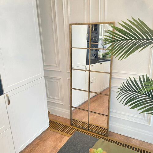 Зеркало настенное интерьерное фальш-окно в золотой раме KOVKA PROJECT, размеры: 150см*60см, цвет: 