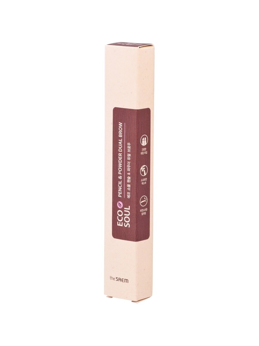 The Saem Карандаш для бровей Eco Soul Pencil & Powder Dual Brow 02. Deep Brown, 0,5г*0,3г