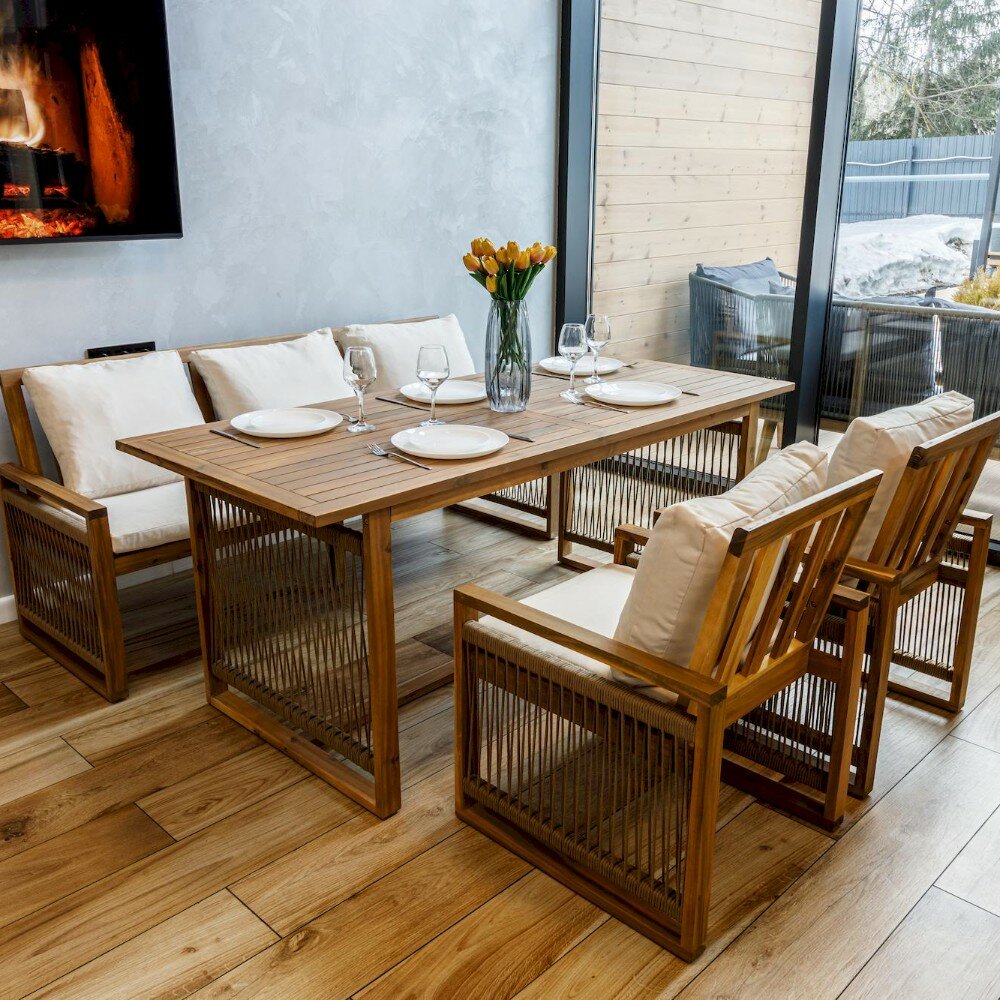 фото Комплект мебели из акации Royal Family GRAND MICHELLE бежевый (диван трехместный, стол, кресла)