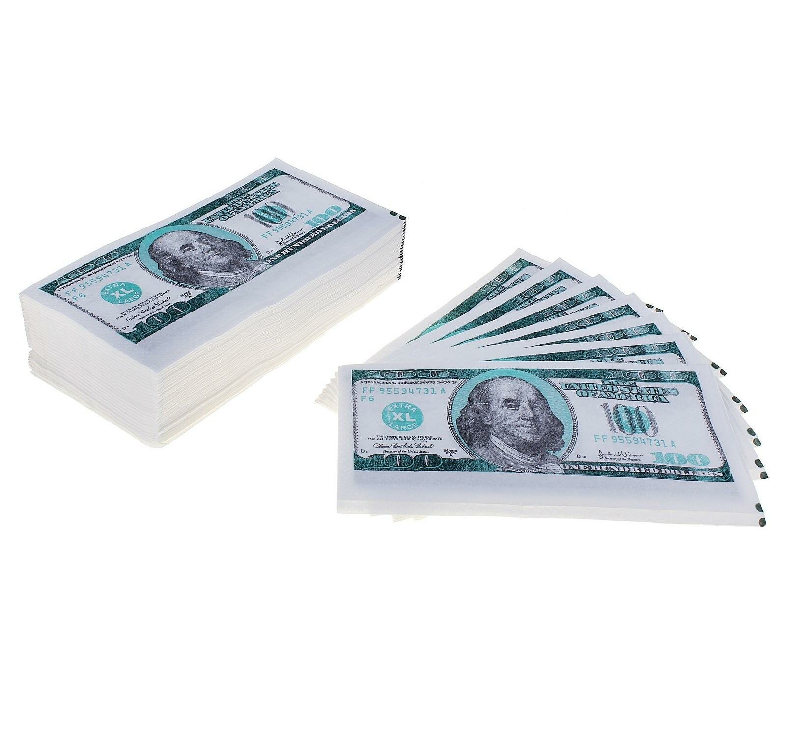 Набор сувенирных салфеток "100 долларов", 2-х слойные, 25 листов, 33х33 см