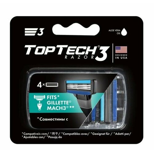 Набор из 3 штук Сменные кассеты мужские TopTech Razor3 4шт совместимы с Gillette Mach3