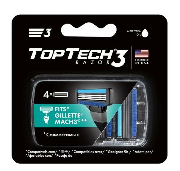 Top tech razor 3 сменные кассеты мужские 4 шт совместимы с gillette mach3