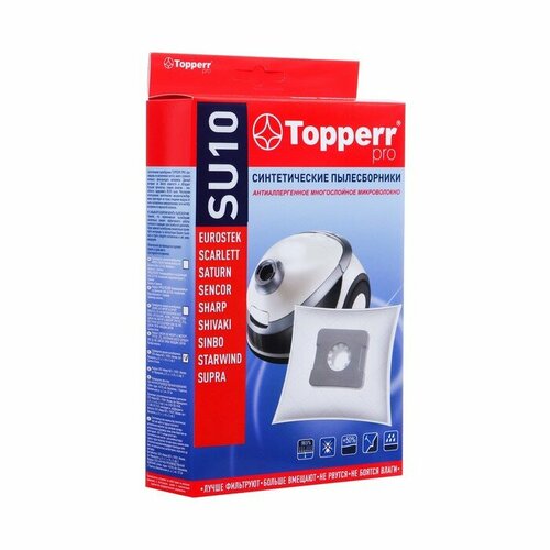 Пылесборник Topperr синтетический для пылесоса EUROSTEK, 4 шт +1 ф SU10 (комплект из 3 шт) topperr пылесборник синтетический для пылесоса eurostek 4 шт 1 фильтр su10