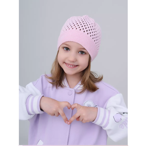 фото Шапка mi ropa детская вязаная шапка-сетка "паутинка", размер 5-8 лет, розовый
