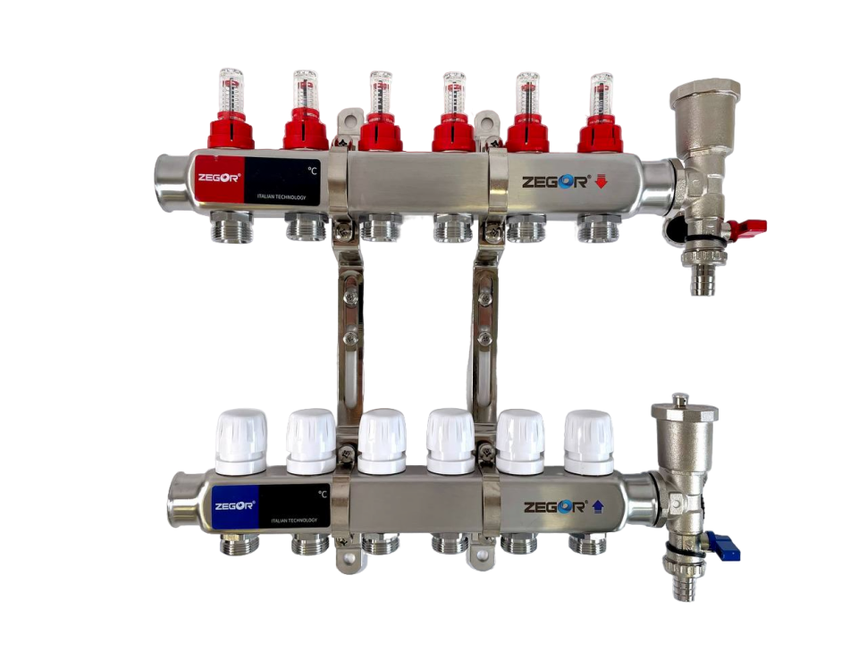 Блок коллекторный 6 выходов 1.0"х3/4" с расходомерами нерж сталь ZEGOR QS-1864