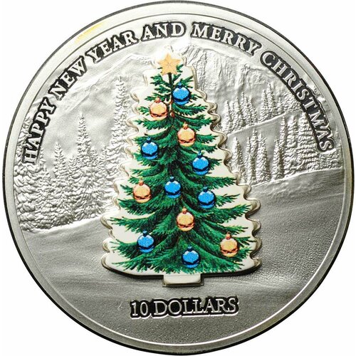 2008 монета каймановы острова 2008 год 10 долларов снаряды серебро ag 925 proof Монета 10 долларов 2008 Счастливого Нового года и Рождества Елка Науру (без футляра)